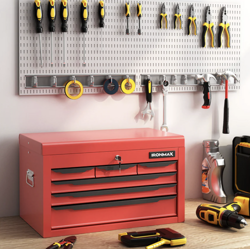 24 Inch Tool Chest Case with 6 Drawers and Top Storage for Garage Repair Shop & Warehouse-Red