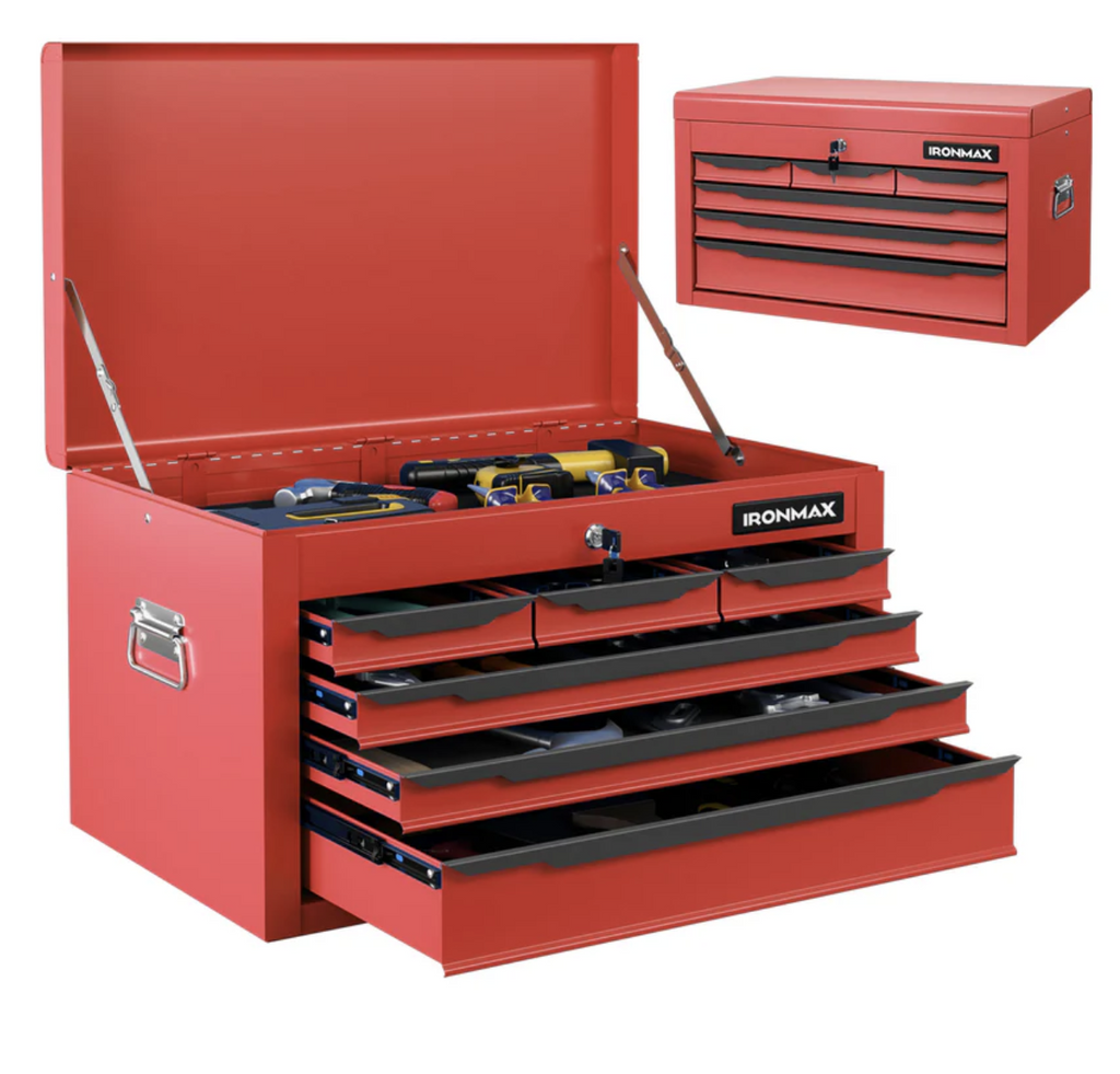 24 Inch Tool Chest Case with 6 Drawers and Top Storage for Garage Repair Shop & Warehouse-Red