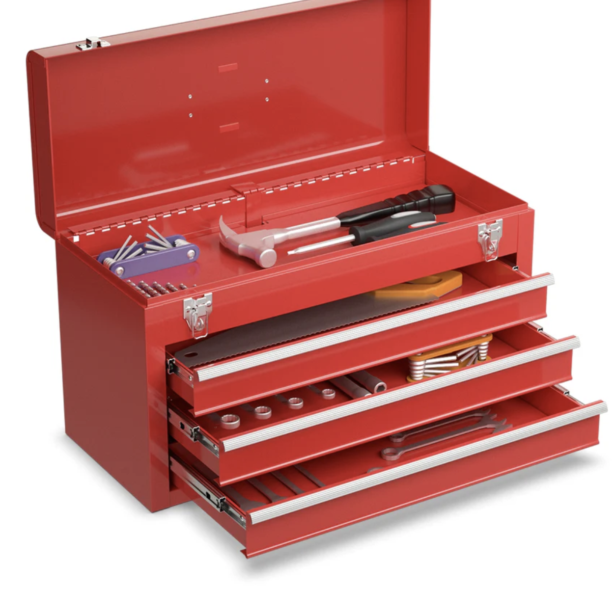 Portable Garage Mechanic Tool Cabinet Box with 3 Drawers-Red